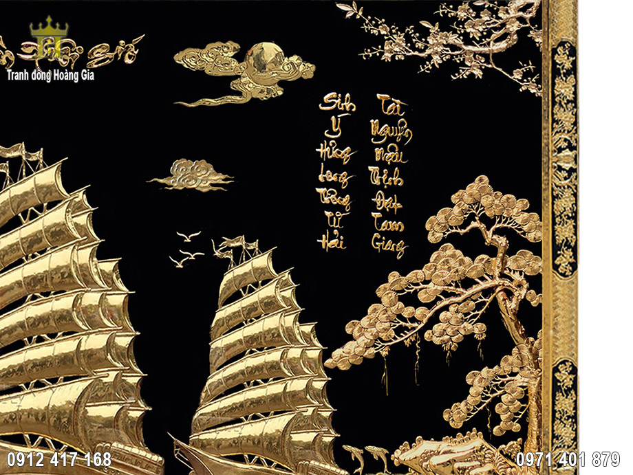  Tranh Thuận buồm xuôi gió mạ vàng 24K mang ý nghĩa cầu phong thủy, bình an cho gia chủ 